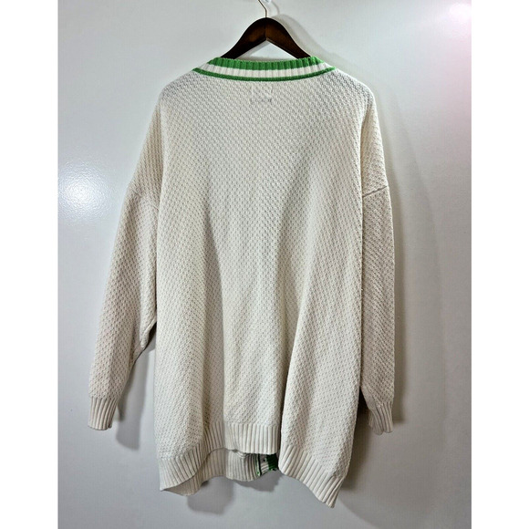 Future Collective Women’s Wool Blend Cardigan Size 4X Cream Green Varsity Preppy - Picture 3 of 8